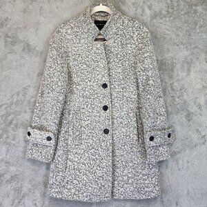 Lucky Brand Coat Womens Size XS Gray Wool Blend Boucle Tweed Button Front Lined